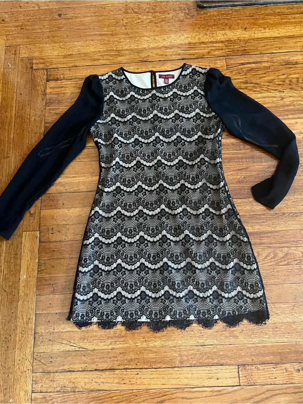 Ted Baker Black Lace Overlay Dress with Cream Lining